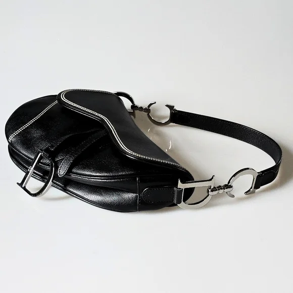 Dior Saddle Bag Vintage Black Goatskin Leather With Contrast Stitch - Picture 6 of 15